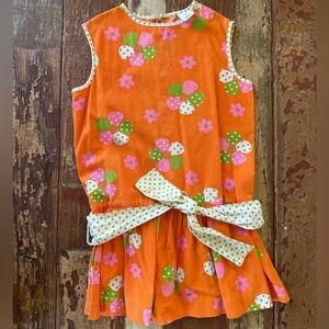 Rare Vintage 60s Sears Retro Orange Floral Dress Flower Spring Summer | 6X